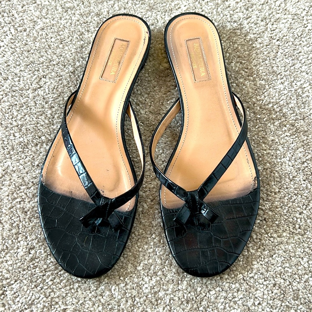AQUAZZURA black croc bow flat sandal size 40